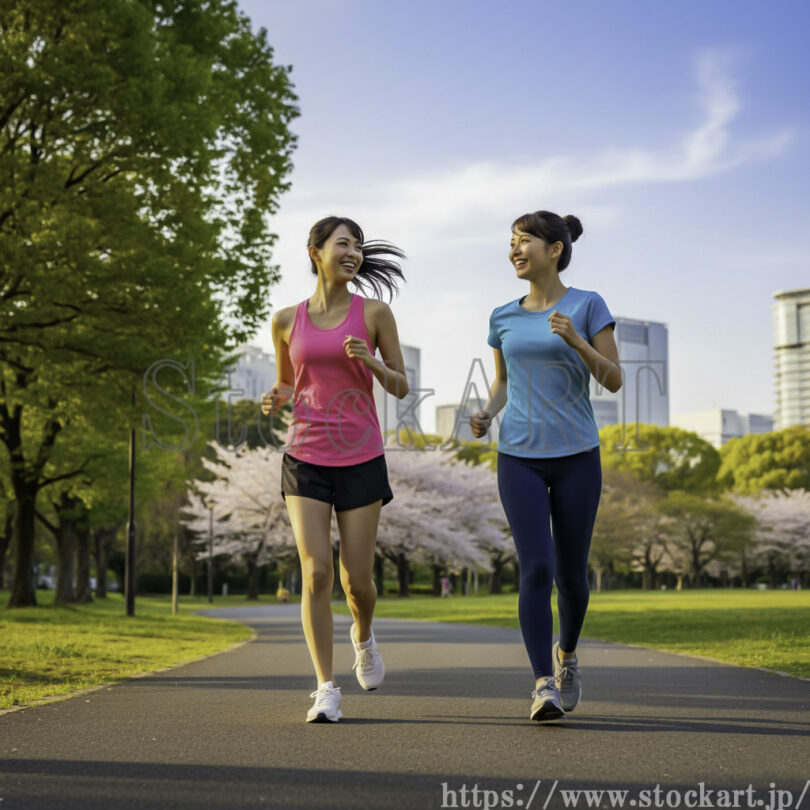 公園でジョギングをしている女性
